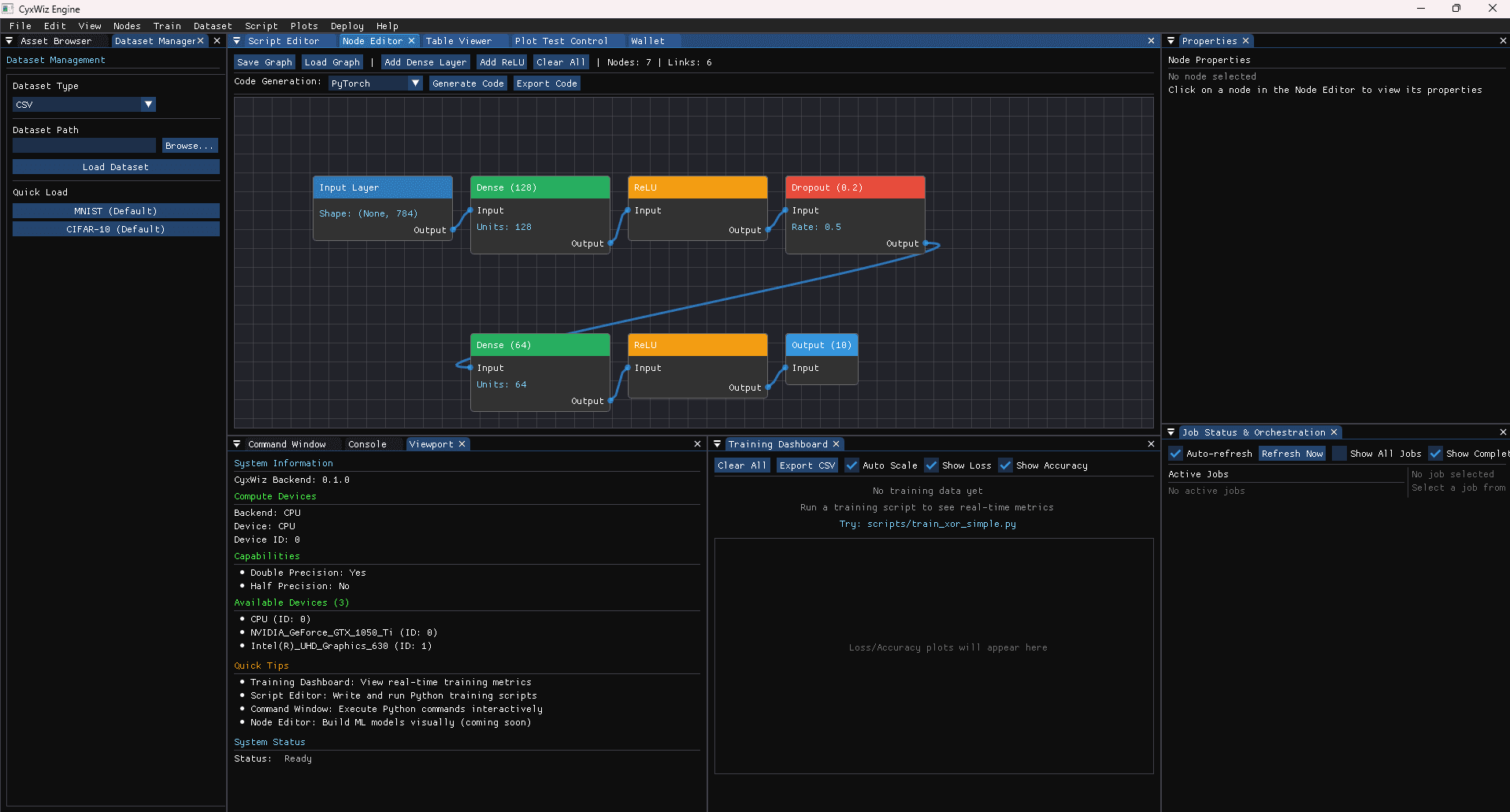 CyxWiz Node Editor - Visual ML model building