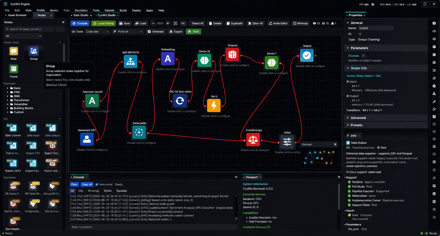 CyxWiz Engine visual workflow editor